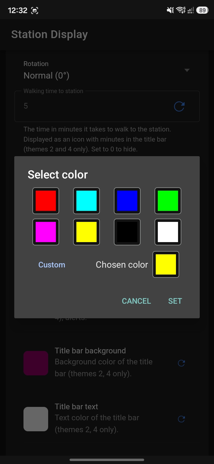 Station Display – color configuration