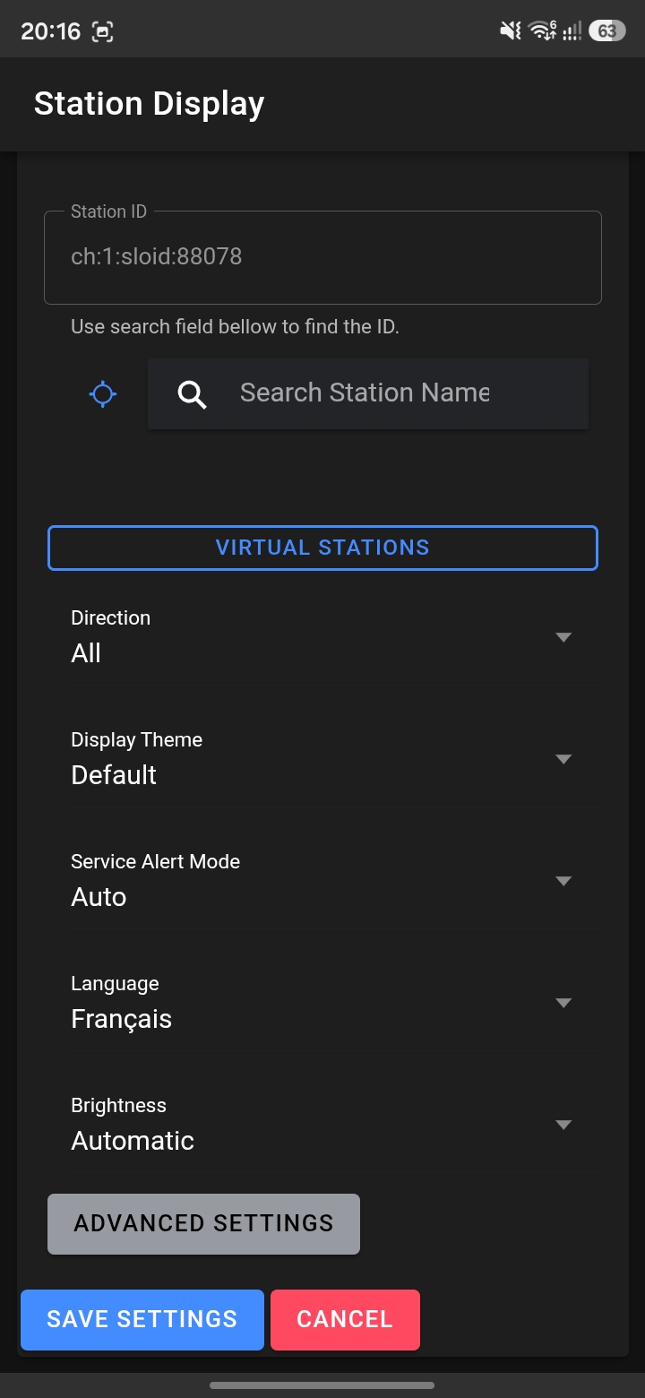 Station Display – Station Save Settings