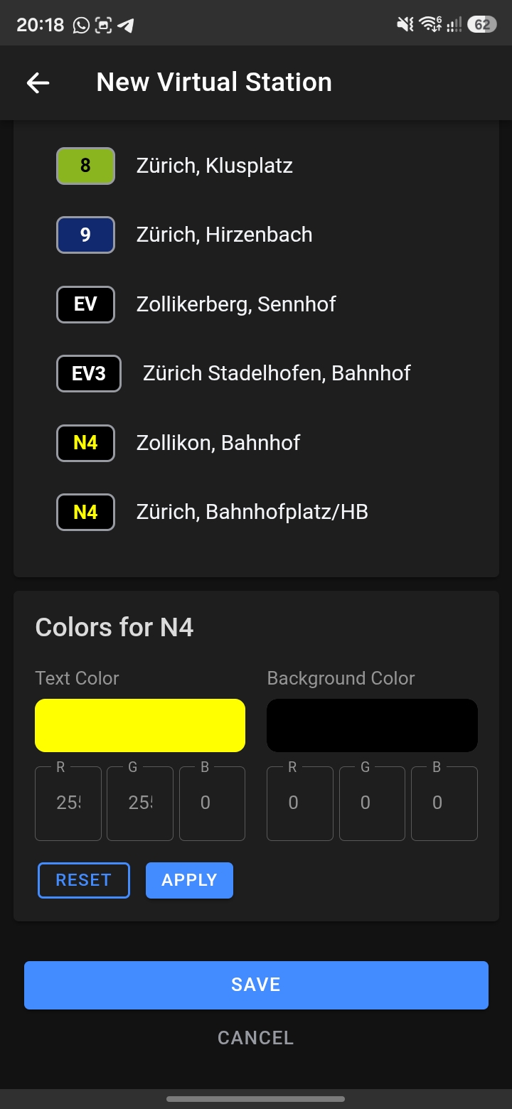 Station Display – virtual station color picker