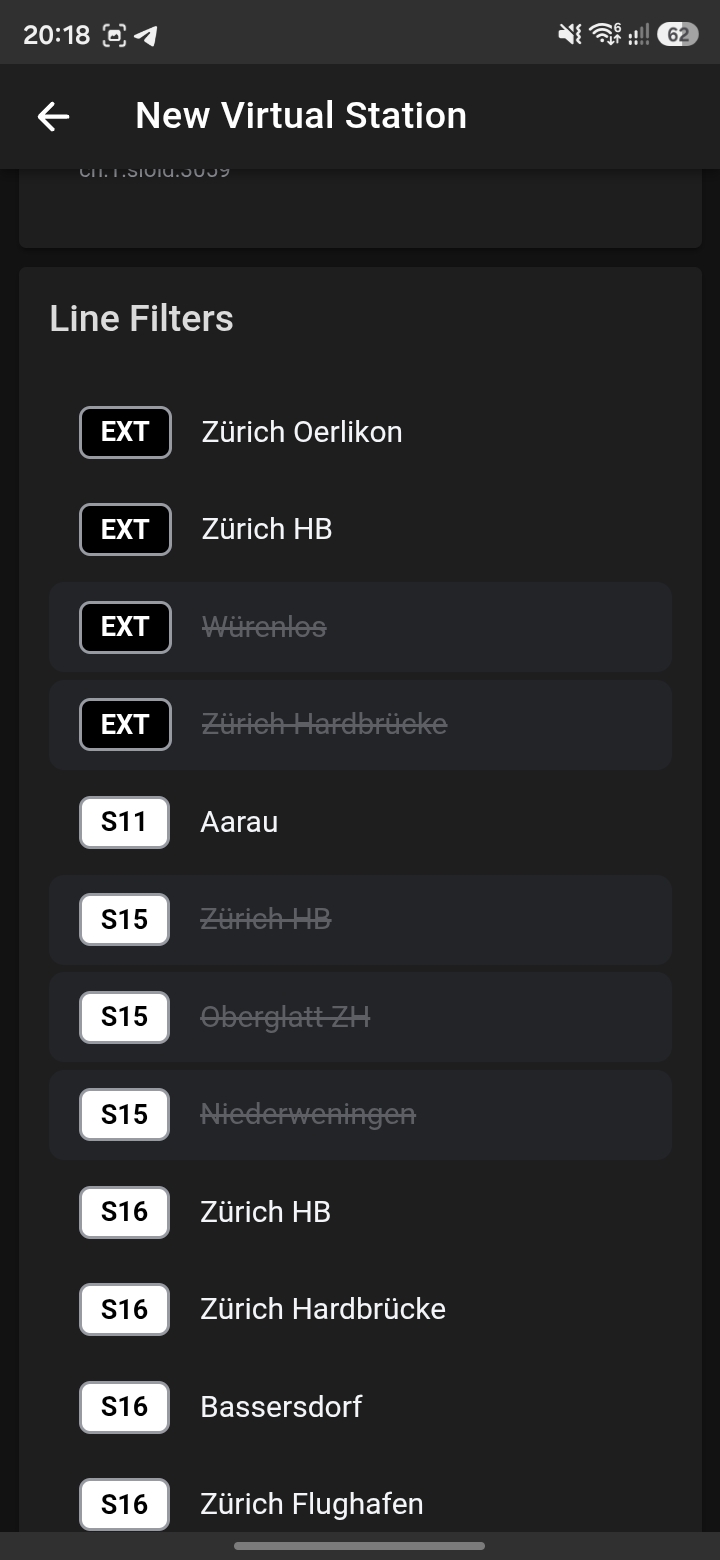 Station Display – virtual station line filters